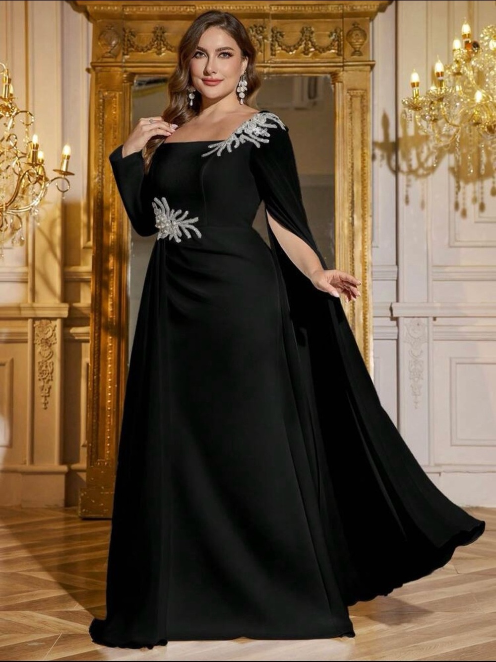 Black Silver Plus Size Embellished One Cold Shoulder Formal Evening Gown Sz 18 - Picture 5 of 16